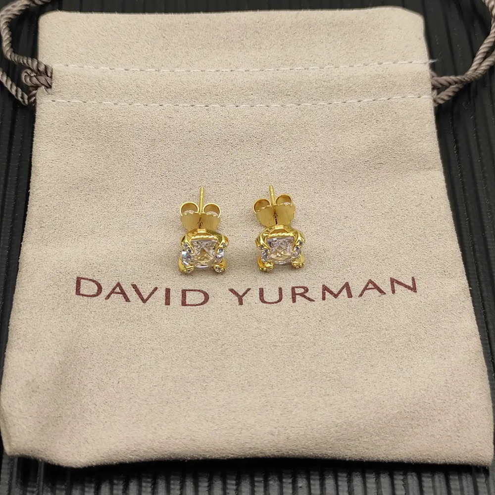 David Yurman Gold and White Diamond Four-Prong Stud Earrings